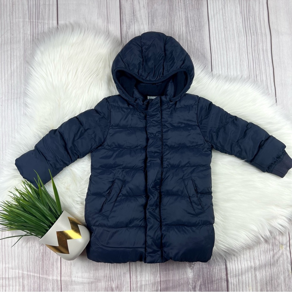 Uniqlo Navy Blue Puffer Jacket Long Coat fleece liner 3T